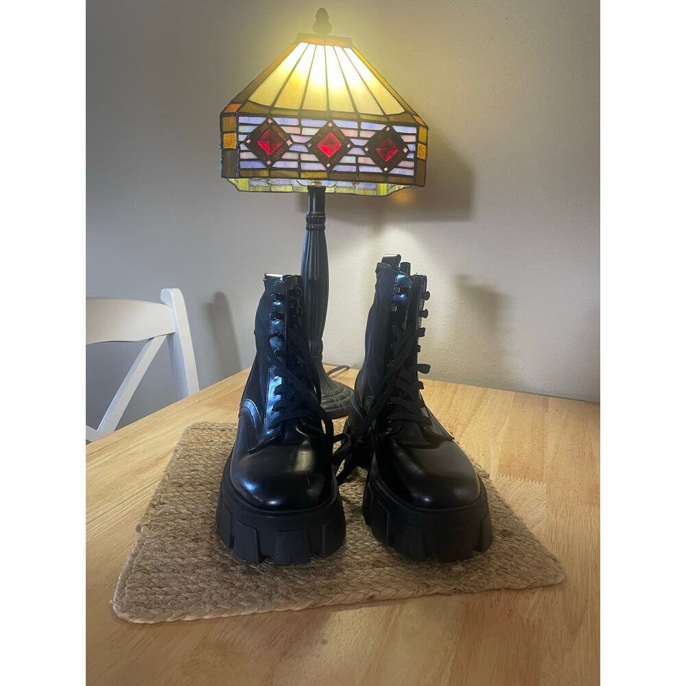 Marc Fischer Ltd Blk Womens Lug Sole Round Toe Block Heel Combat/Biker Boots S88